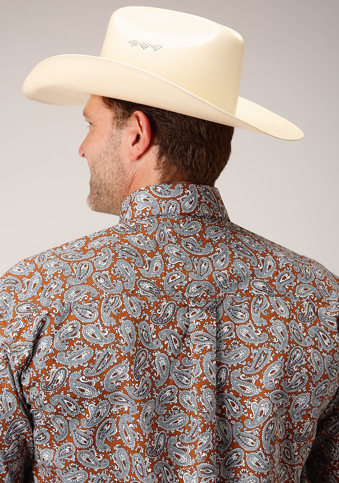 MENS SHORT SLEEVE BUTTON COPPER SPRING PAISLEY WESTERN SHIRT