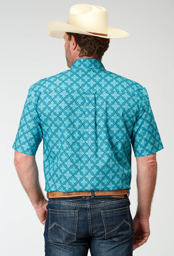 MENS SHORT SLEEVE BUTTON LAKE MEDALLION WESTERN SHIRT