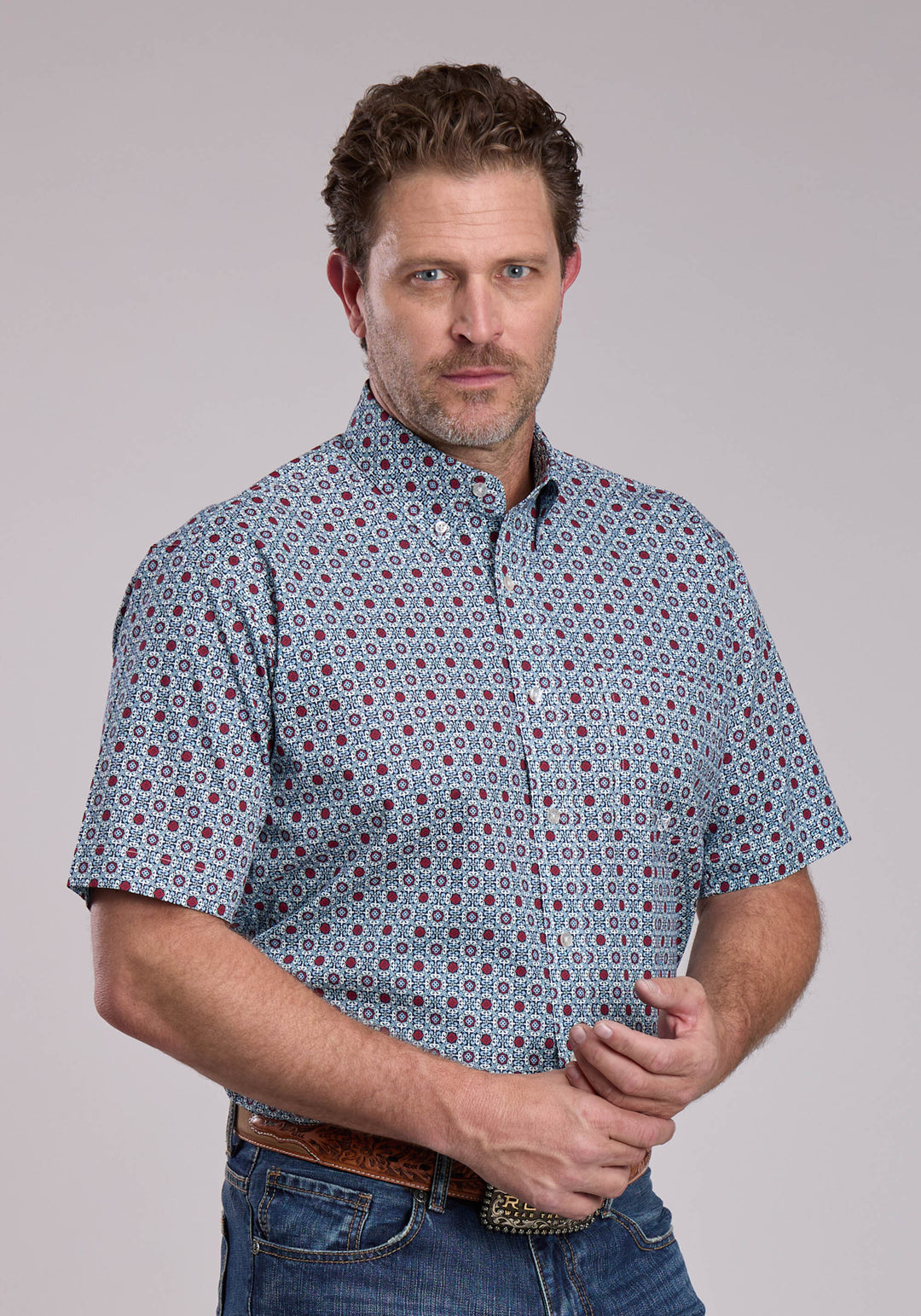 MENS ROPER VINTAGE SCROLL FOULARD SHORT SLEEVE BUTTON SHIRT