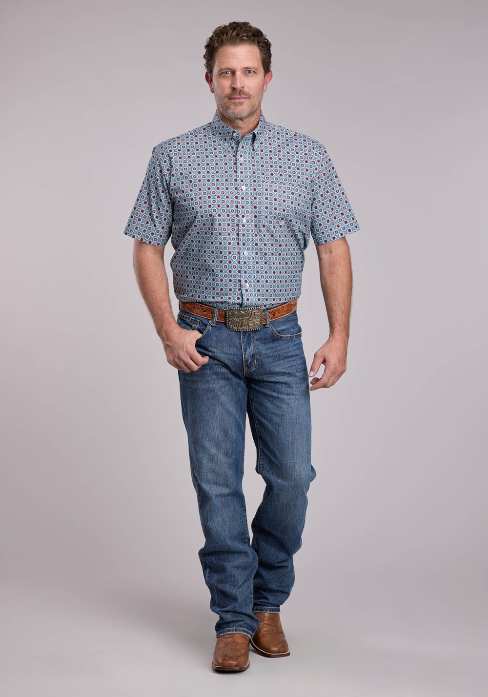 MENS ROPER VINTAGE SCROLL FOULARD SHORT SLEEVE BUTTON SHIRT