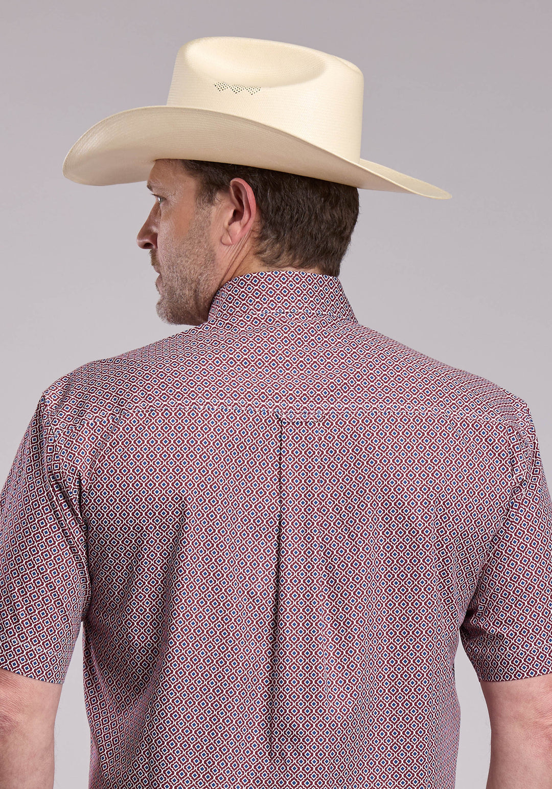 MENS ROPER RED TILE FOULARD SHORT SLEEVE BUTTON SHIRT