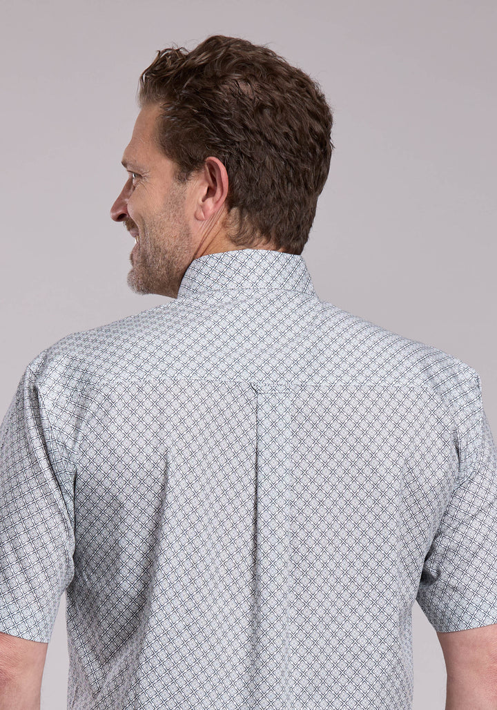 MENS ROPER GREY STRETCH FOUR POINT FOULARD SHORT SLEEVE BUTTON SHIRT