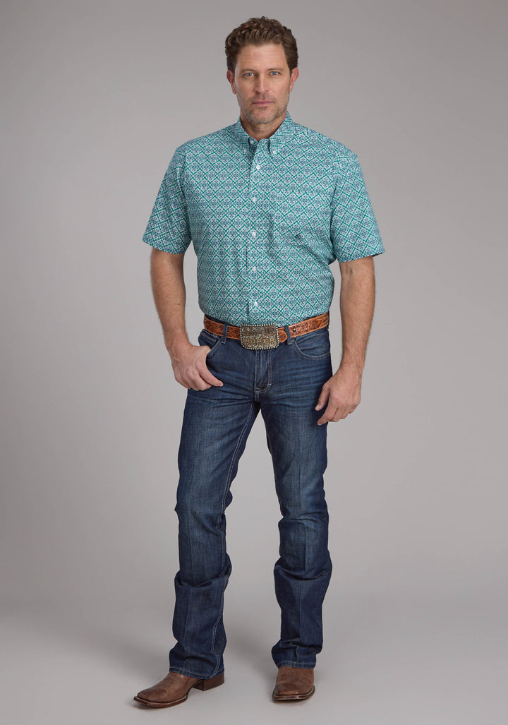 MENS JADE MEDALLION SHORT SLEEVE BUTTON WESTERN SHIRT