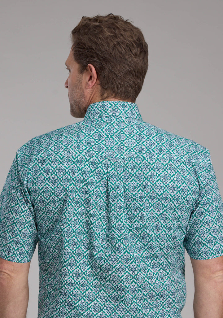 MENS JADE MEDALLION SHORT SLEEVE BUTTON WESTERN SHIRT