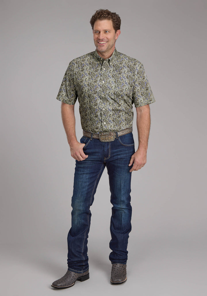 MENS STONE PAISLEY SHORT SLEEVE BUTTON WESTERN SHIRT