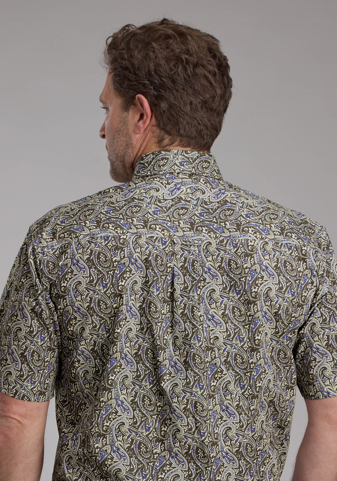 MENS STONE PAISLEY SHORT SLEEVE BUTTON WESTERN SHIRT