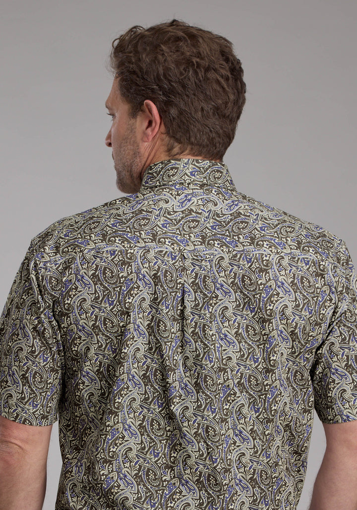 MENS STONE PAISLEY SHORT SLEEVE BUTTON WESTERN SHIRT