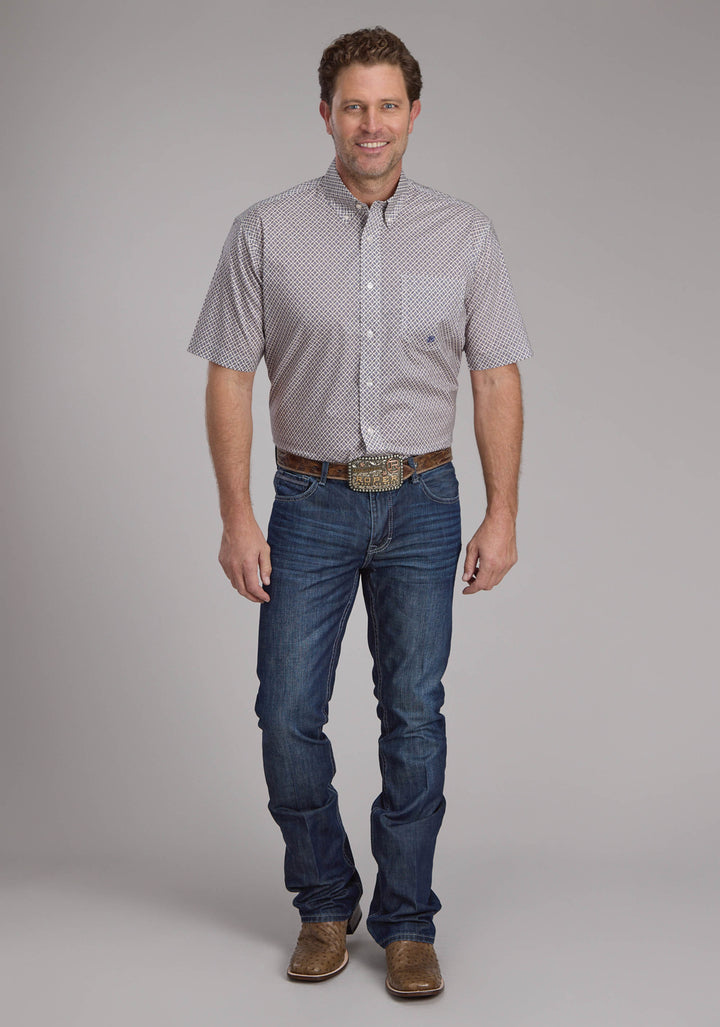 MENS PINWHELL FOULDARD SHORT SLEEVE BUTTON WESTERN SHIRT