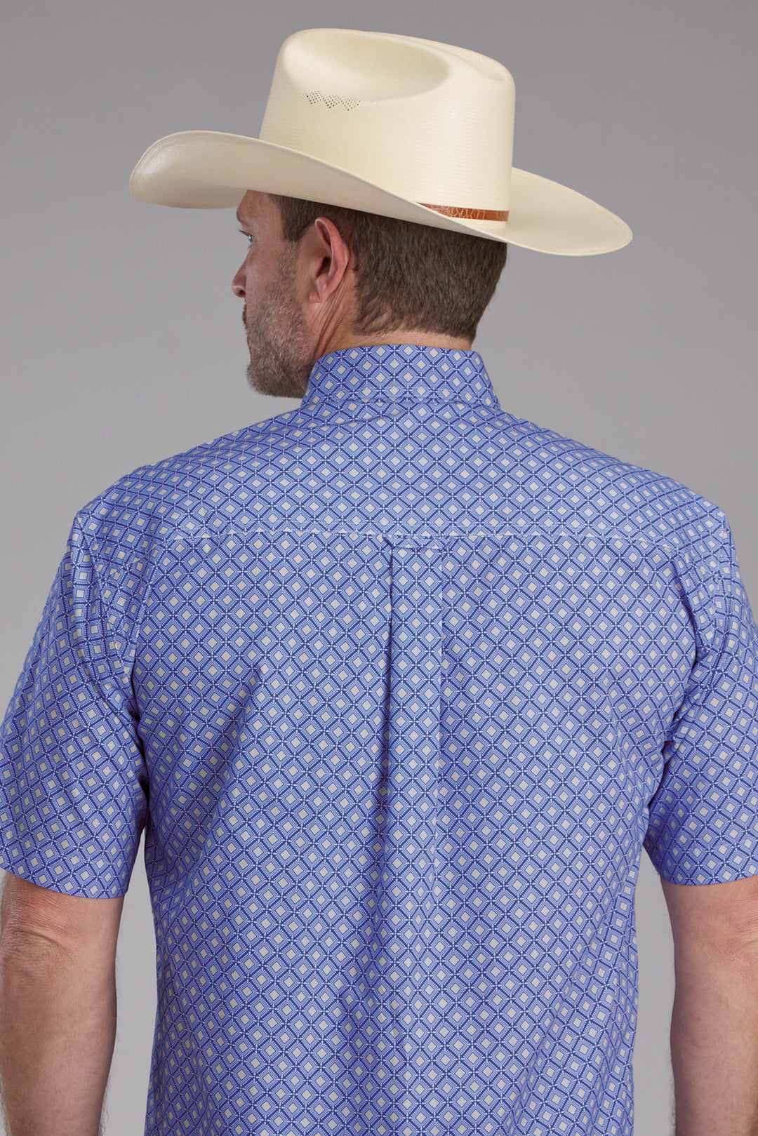 MENS PERIWINKLE FOULARD SHORT SLEEVE BUTTON WESTERN SHIRT