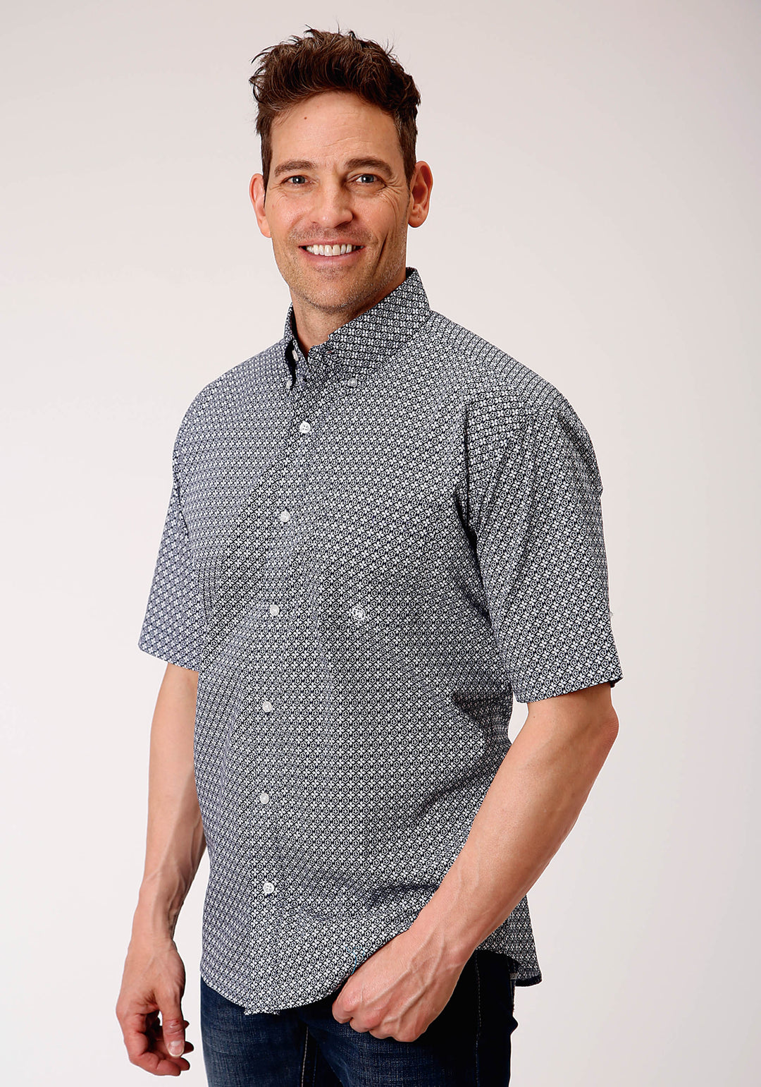mens short sleeve western dress shirts Cowboy Cut Chambray Mens Short Sleeve Button Bell