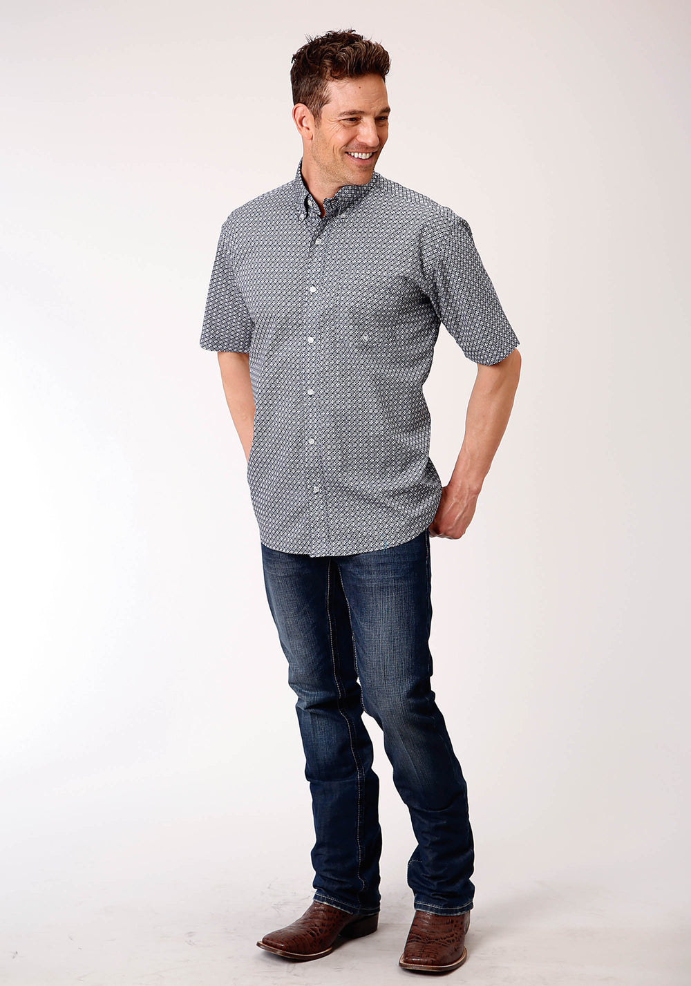 MENS SHORT SLEEVE BUTTON BELL FOULARD WESTERN SHIRT