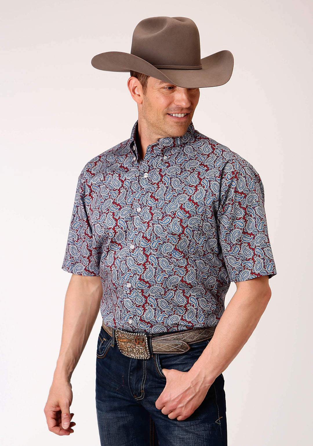 MENS SHORT SLEEVE BUTTON LIBERTY PAISLEY WESTERN SHIRT