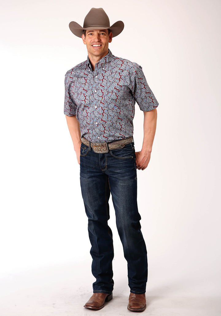 MENS SHORT SLEEVE BUTTON LIBERTY PAISLEY WESTERN SHIRT