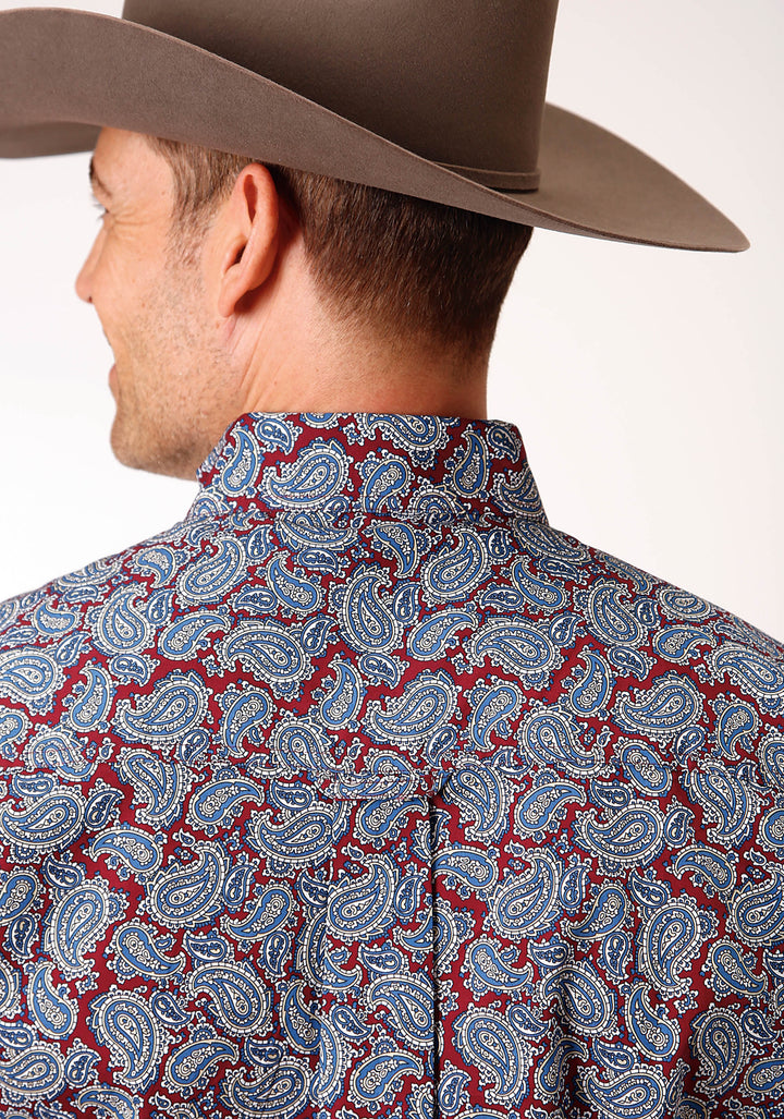 MENS SHORT SLEEVE BUTTON LIBERTY PAISLEY WESTERN SHIRT