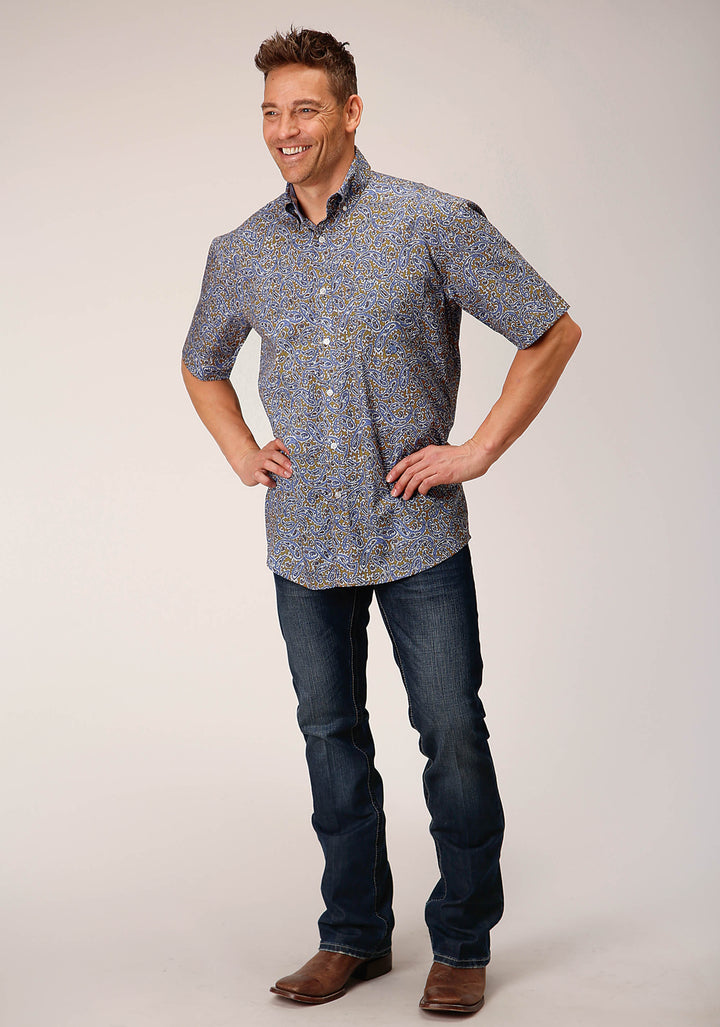 MENS SHORT SLEEVE BUTTON VALLEY PAISLEY WESTERN SHIRT