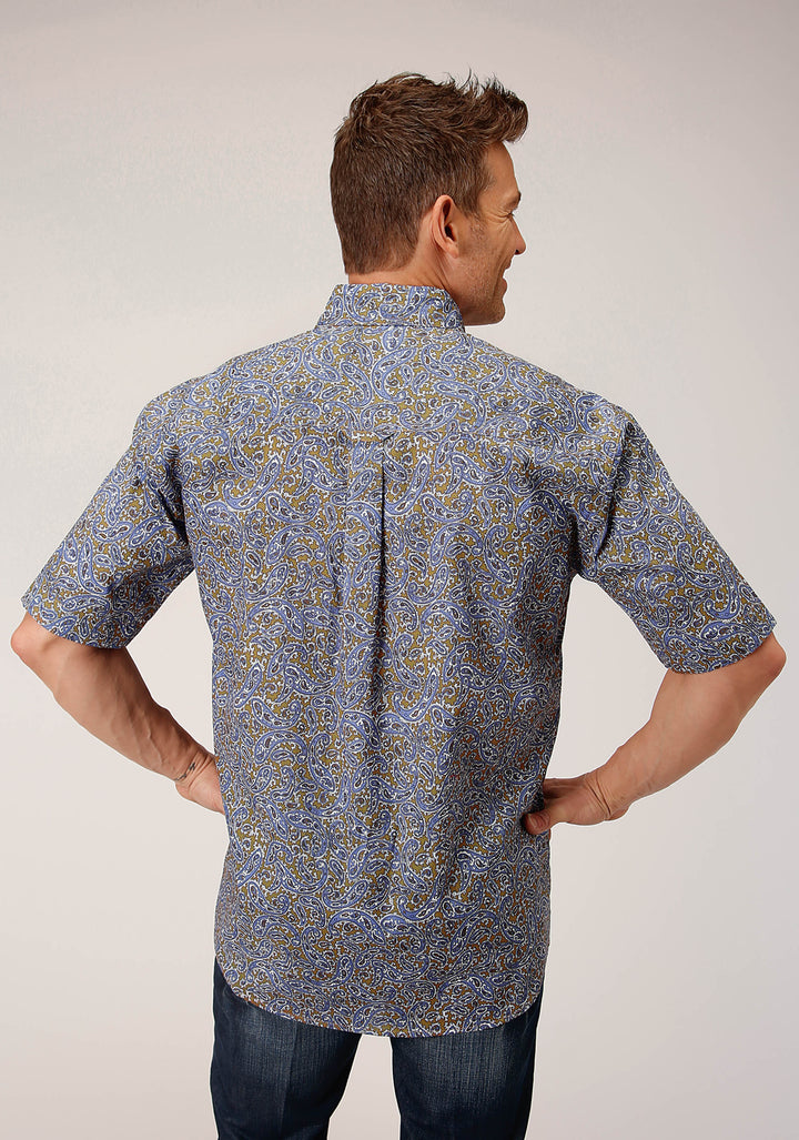 MENS SHORT SLEEVE BUTTON VALLEY PAISLEY WESTERN SHIRT