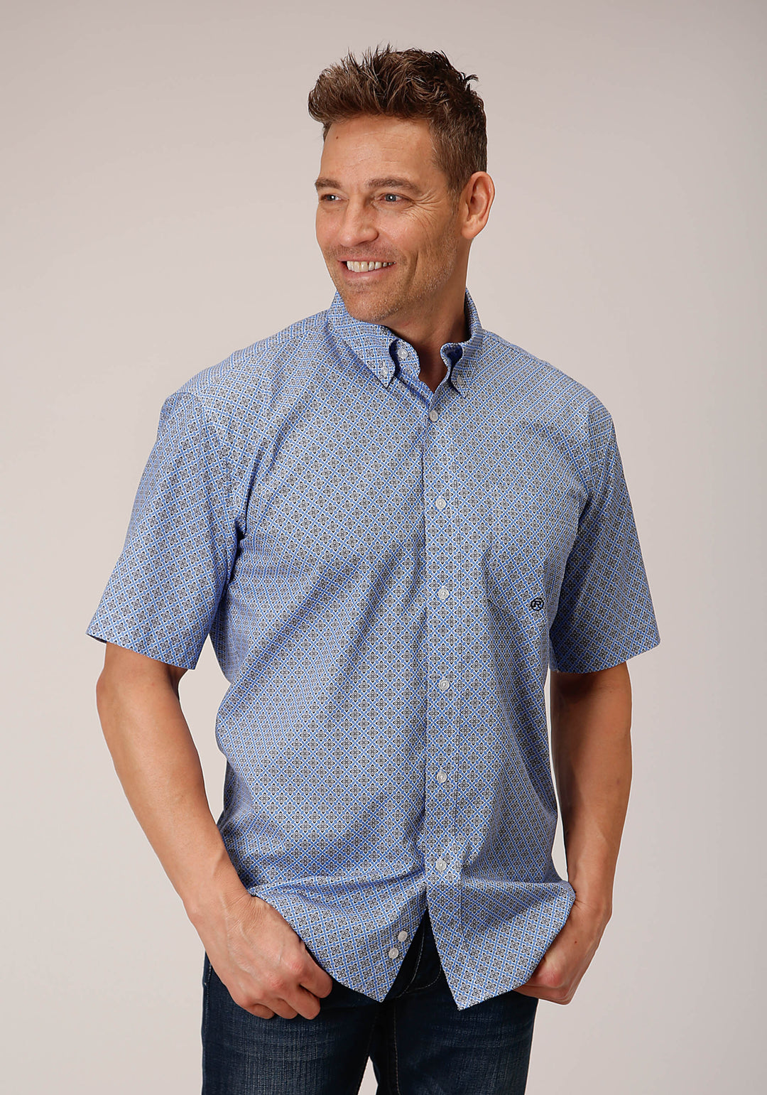 MENS SHORT SLEEVE BUTTON THISTLE FOULARD WESTERN SHIRT