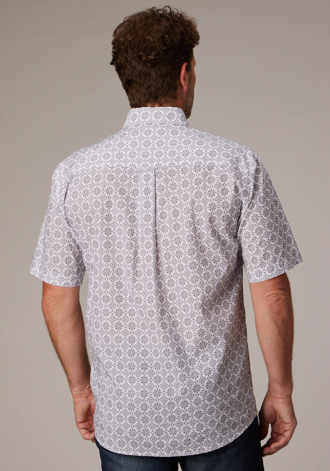MENS SILVER MEDALLION SHORT SLEEVE BUTTON WESTERN SHIRT