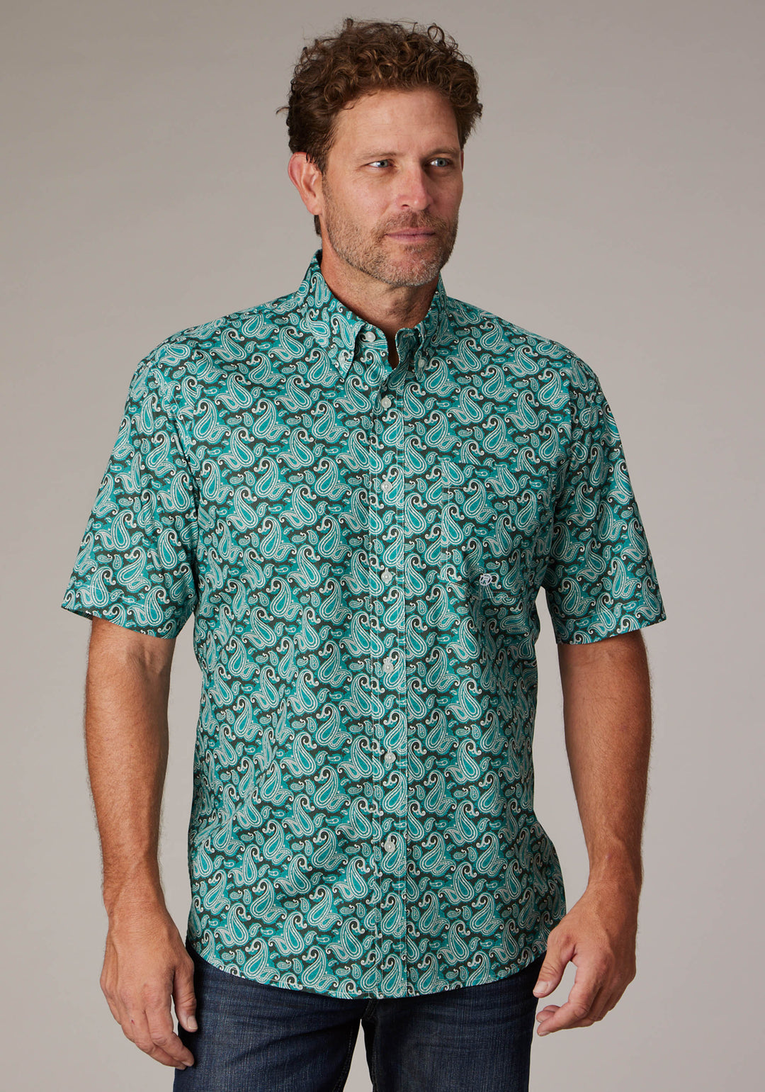 MENS JADE PAISLEY SHORT SLEEVE BUTTON WESTERN SHIRT