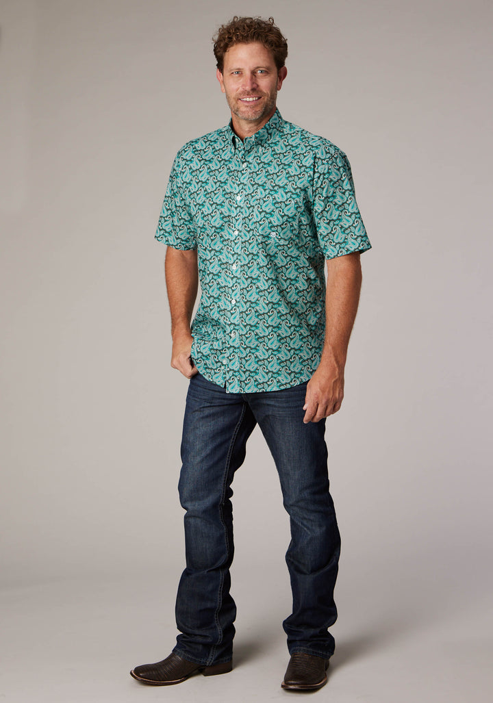 MENS JADE PAISLEY SHORT SLEEVE BUTTON WESTERN SHIRT
