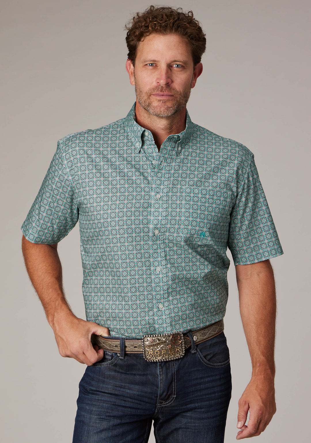 MENS SILVER SPRING FOULARD SHORT SLEEVE BUTTON WESTERN SHIRT