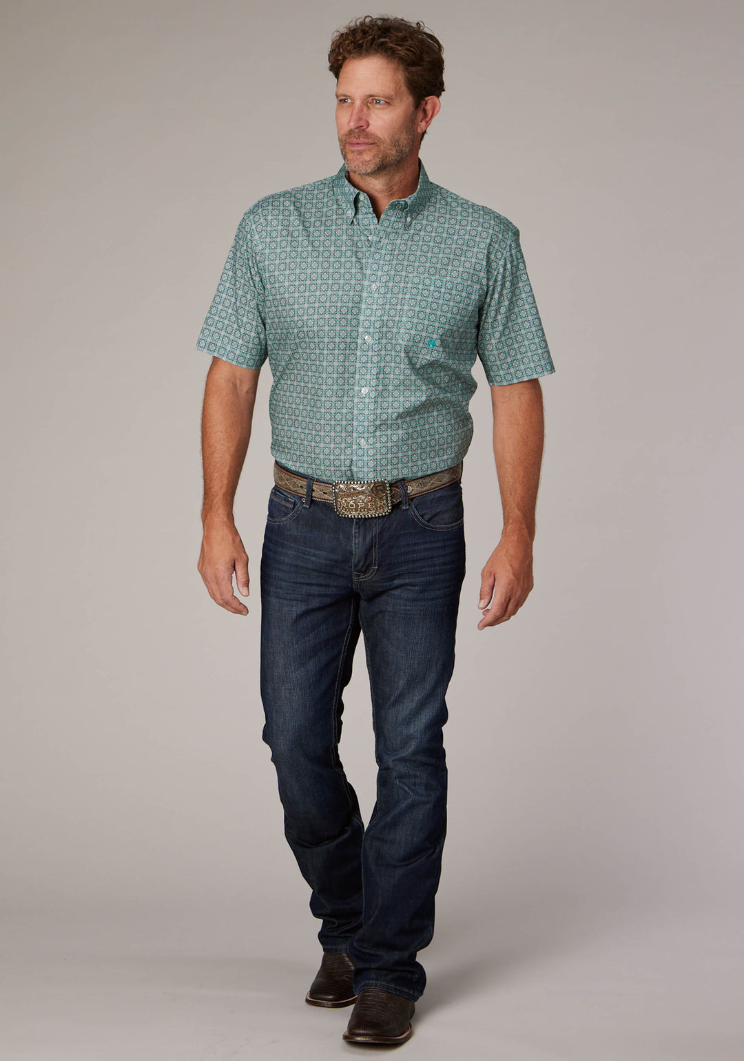 MENS SILVER SPRING FOULARD SHORT SLEEVE BUTTON WESTERN SHIRT