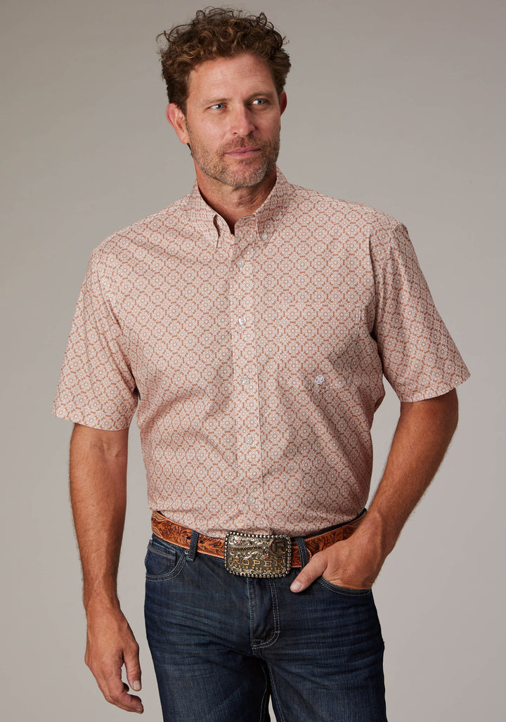 MENS CLAY MEDALLION SHORT SLEEVE BUTTON WESTERN SHIRT