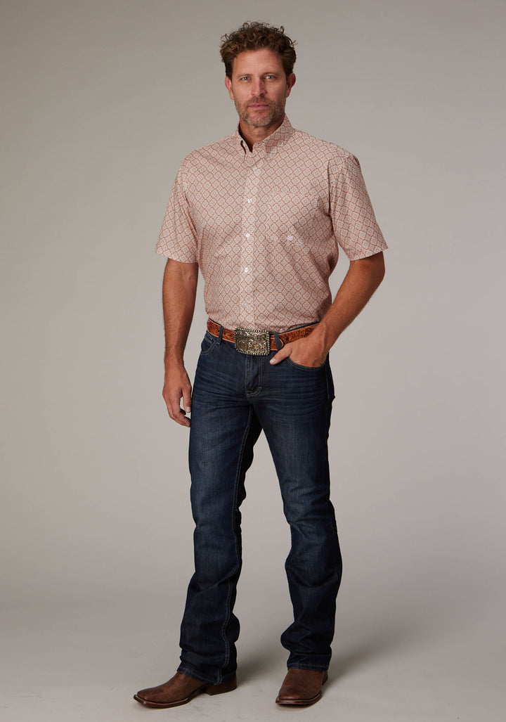 MENS CLAY MEDALLION SHORT SLEEVE BUTTON WESTERN SHIRT