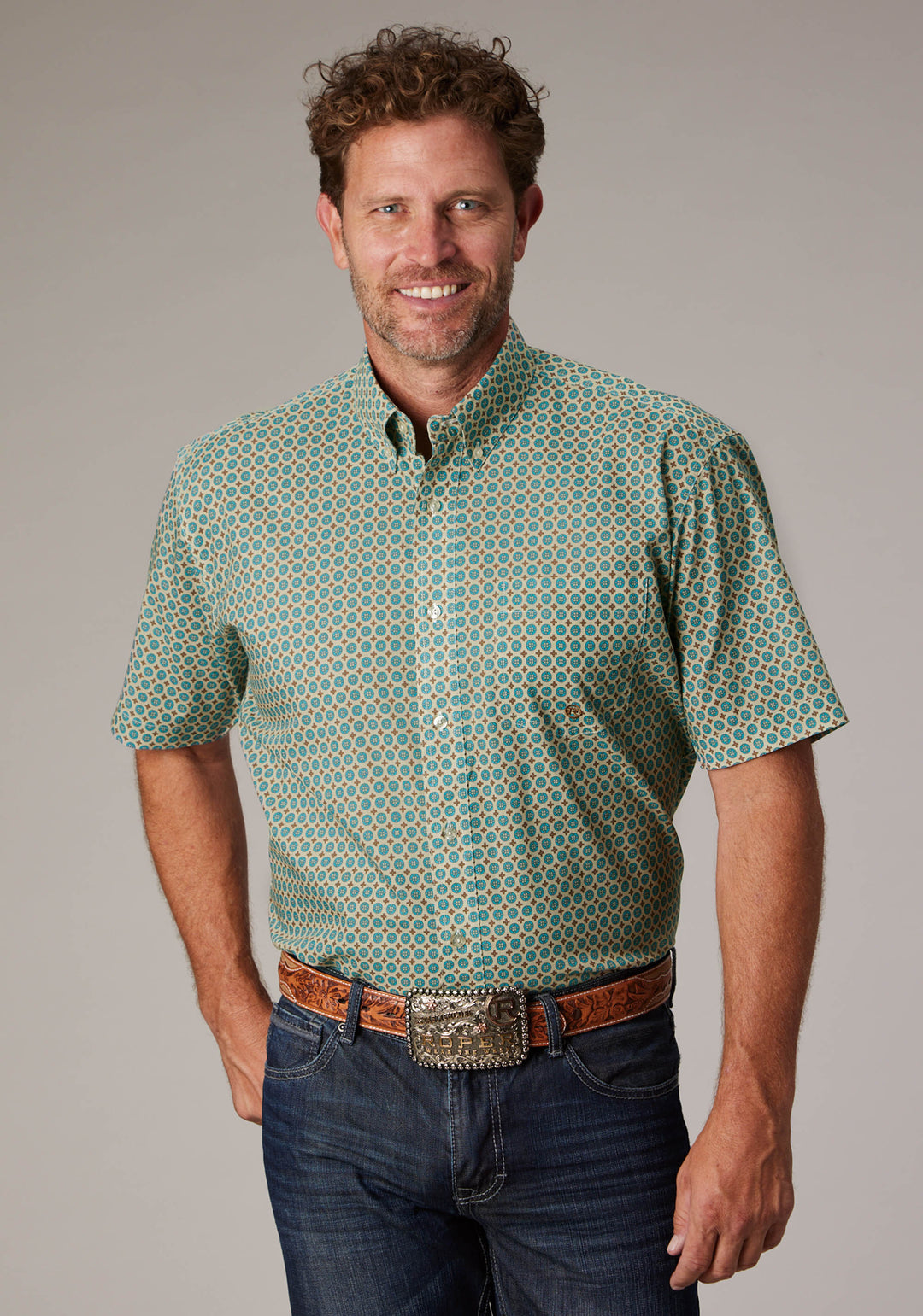MENS SEDONA FOULARD PRINT SHORT SLEEVE BUTTON WESTERN SHIRT