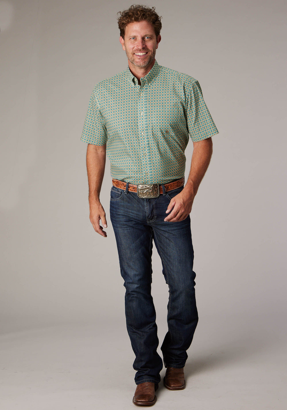 MENS SEDONA FOULARD PRINT SHORT SLEEVE BUTTON WESTERN SHIRT