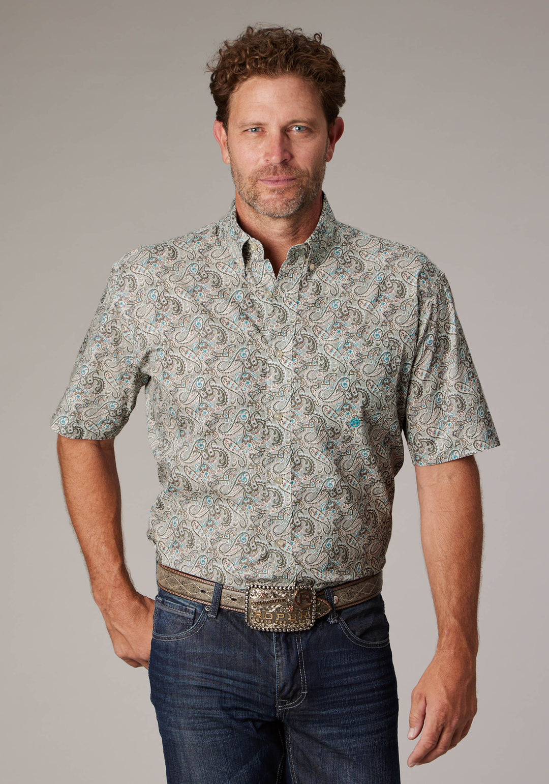 MENS SAND DUNE PAISLEY SHORT SLEEVE BUTTON WESTERN SHIRT