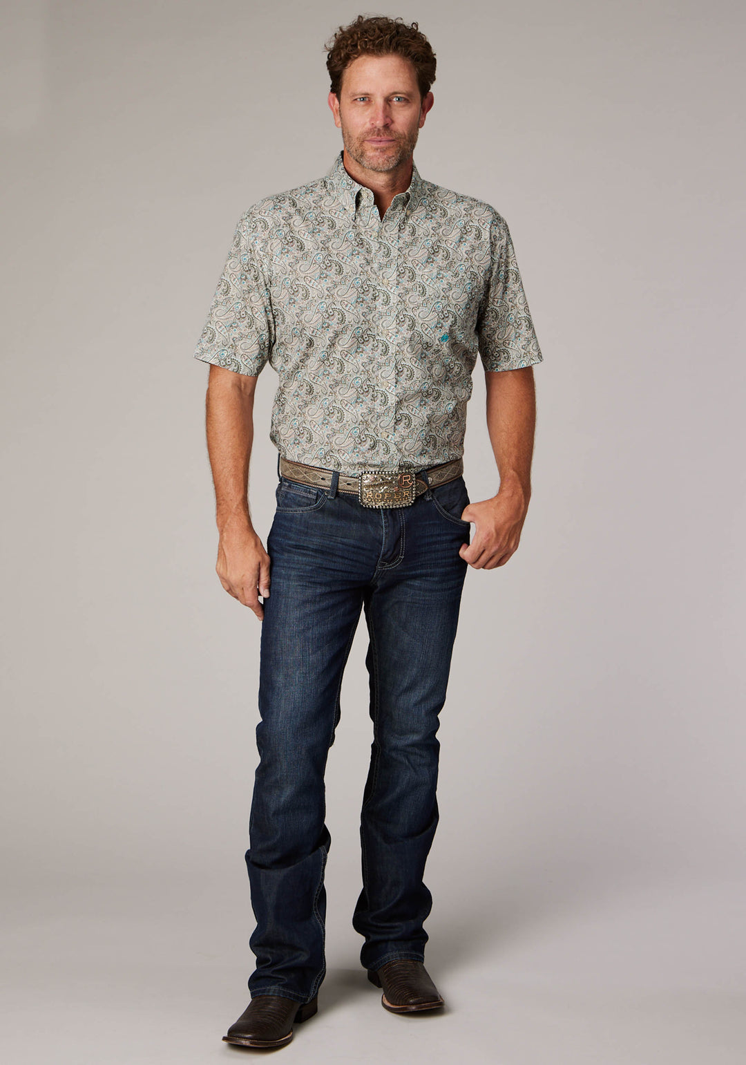 MENS SAND DUNE PAISLEY SHORT SLEEVE BUTTON WESTERN SHIRT