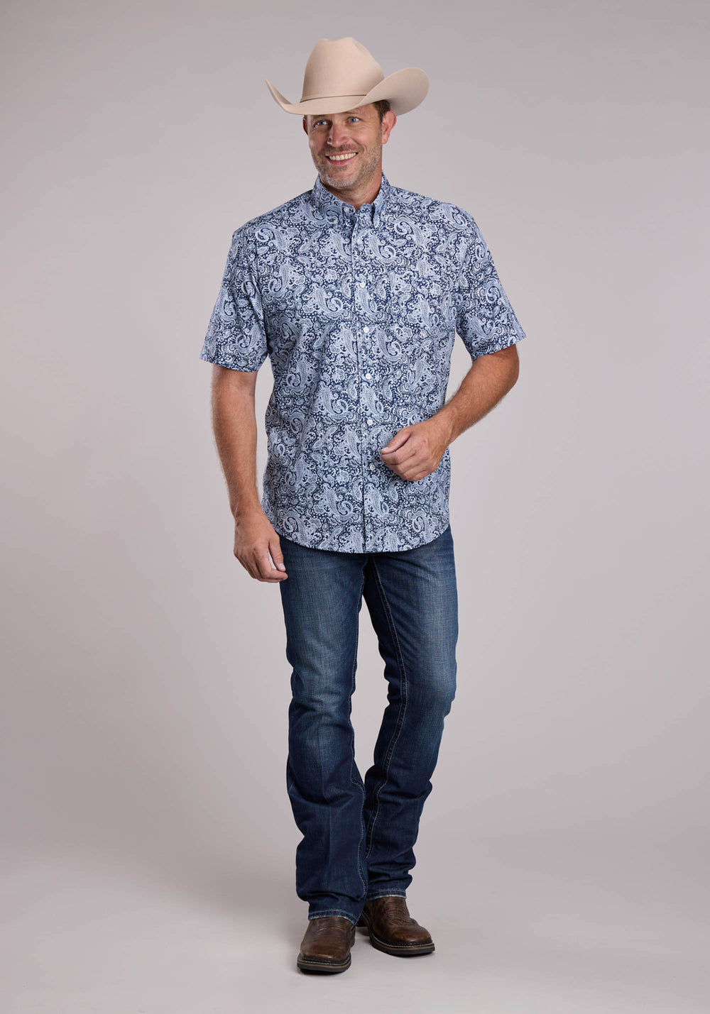 MENS ROPER WINDY PAISLEY SHORT SLEEVE BUTTON SHIRT