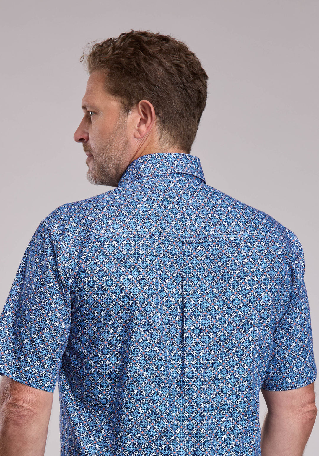 MENS ROPER SKY TILE FOULARD SHORT SLEEVE BUTTON SHIRT
