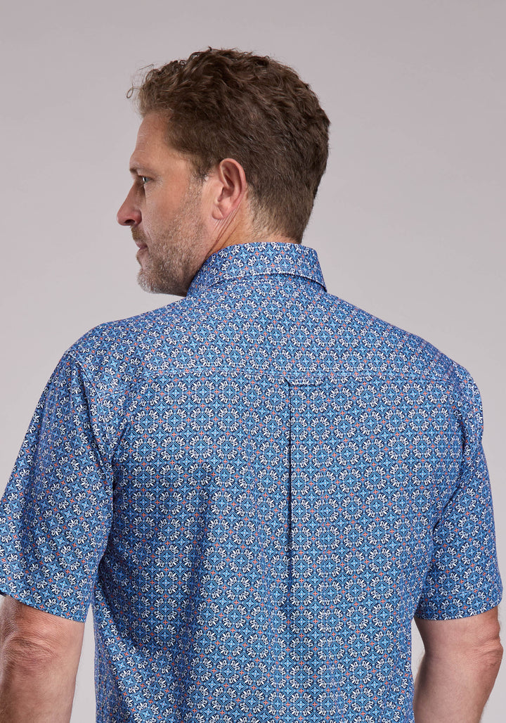 MENS ROPER SKY TILE FOULARD SHORT SLEEVE BUTTON SHIRT