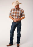 MENS SHORT SLEEVE BUTTON COPPER OMBRE PLAID WESTERN SHIRT