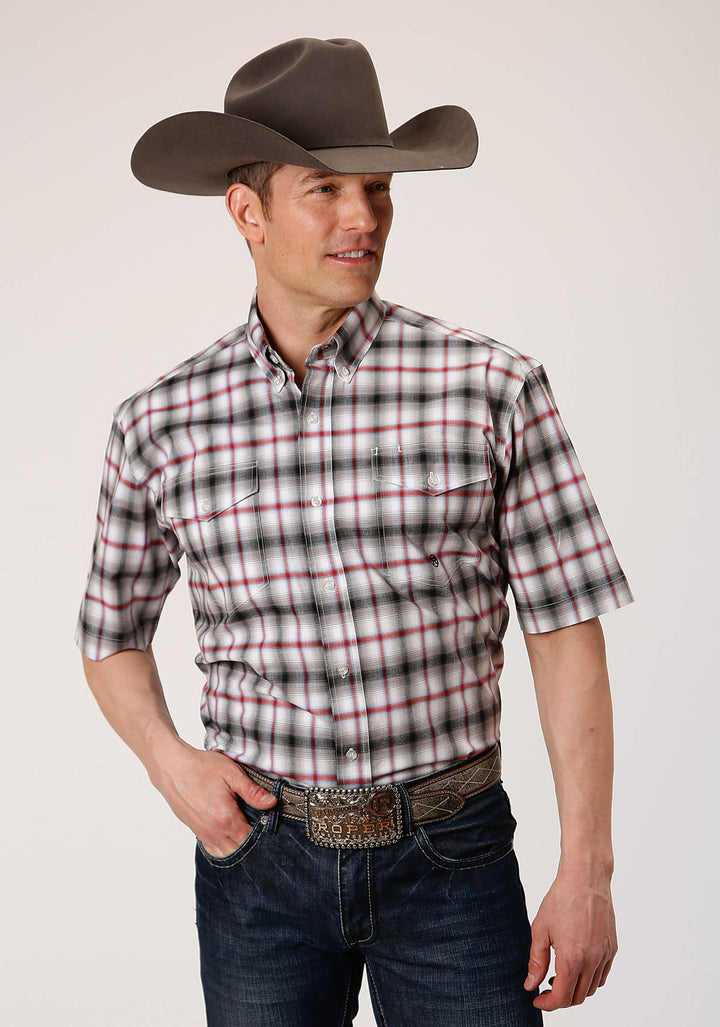 MENS SHORT SLEEVE BUTTON CLASSIC OMBRE STRETCH POPLIN WESTERN SHIRT