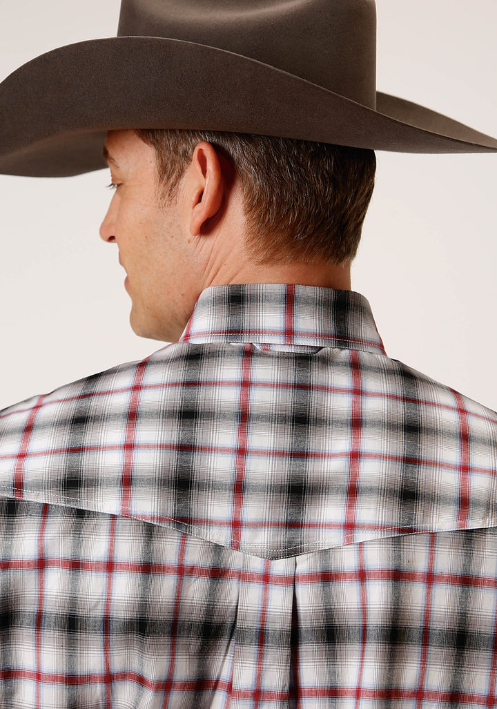 MENS SHORT SLEEVE BUTTON CLASSIC OMBRE STRETCH POPLIN WESTERN SHIRT