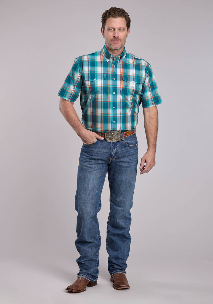 MENS ROPER SUNSET PLAID SHORT SLEEVE BUTTON SHIRT