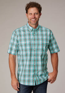 MENS SHORT SLEEVE BUTTON COLD SPRINGS PLAID WESTERN SHIRT