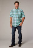 MENS SHORT SLEEVE BUTTON COLD SPRINGS PLAID WESTERN SHIRT