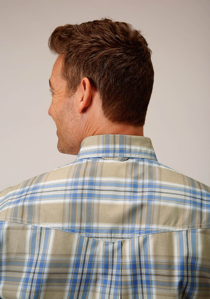 MENS SHORT SLEEVE BUTTON SANDY PLAID WESTERN SHIRT