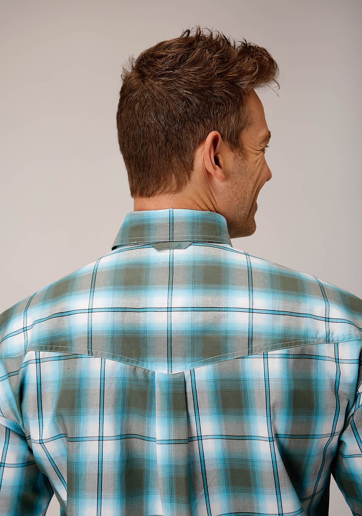 MENS SHORT SLEEVE BUTTON MEADOW PLAID WESTERN SHIRT