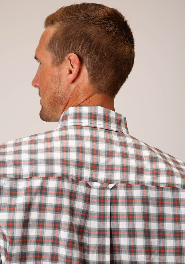 MENS SHORT SLEEVE BUTTON NEW STRETCH CHECK  GREY WESTERN SHIRT
