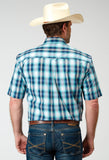 MENS SHORT SLEEVE BUTTON COOL BREEZE PLAID WESTERN SHIRT