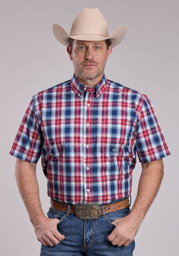 MENS ROPER AMERICAN WEST PLAID SHORT SLEEVE BUTTON SHIRT
