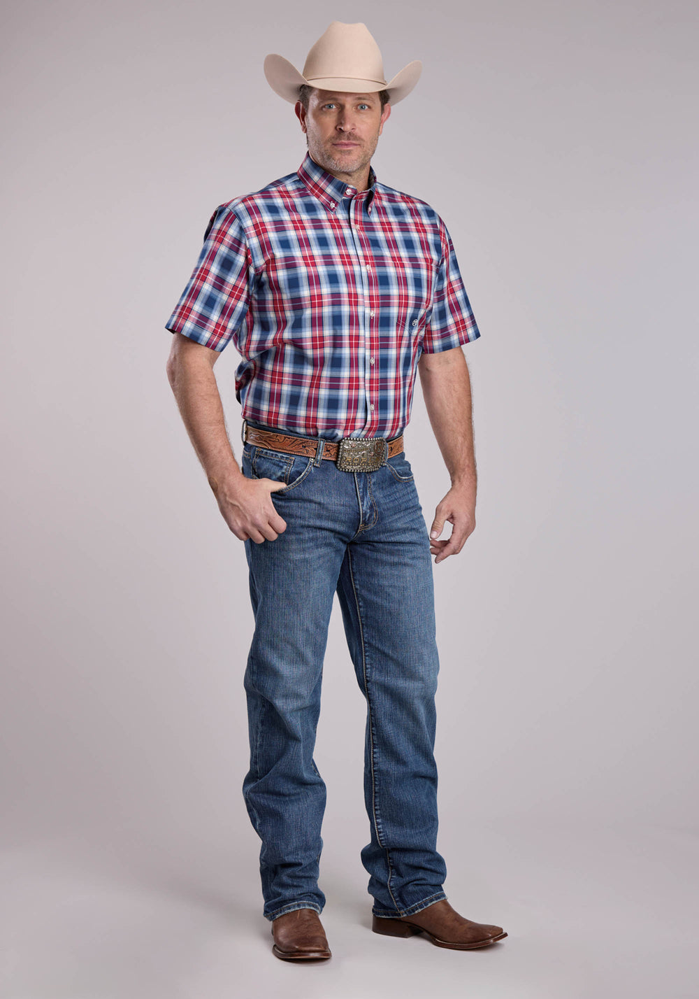 MENS ROPER AMERICAN WEST PLAID SHORT SLEEVE BUTTON SHIRT