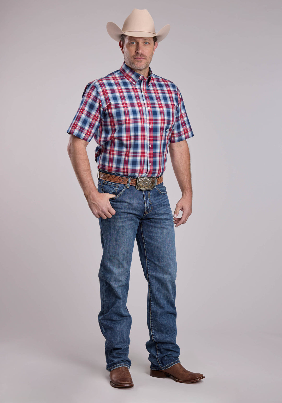 MENS ROPER AMERICAN WEST PLAID SHORT SLEEVE BUTTON SHIRT