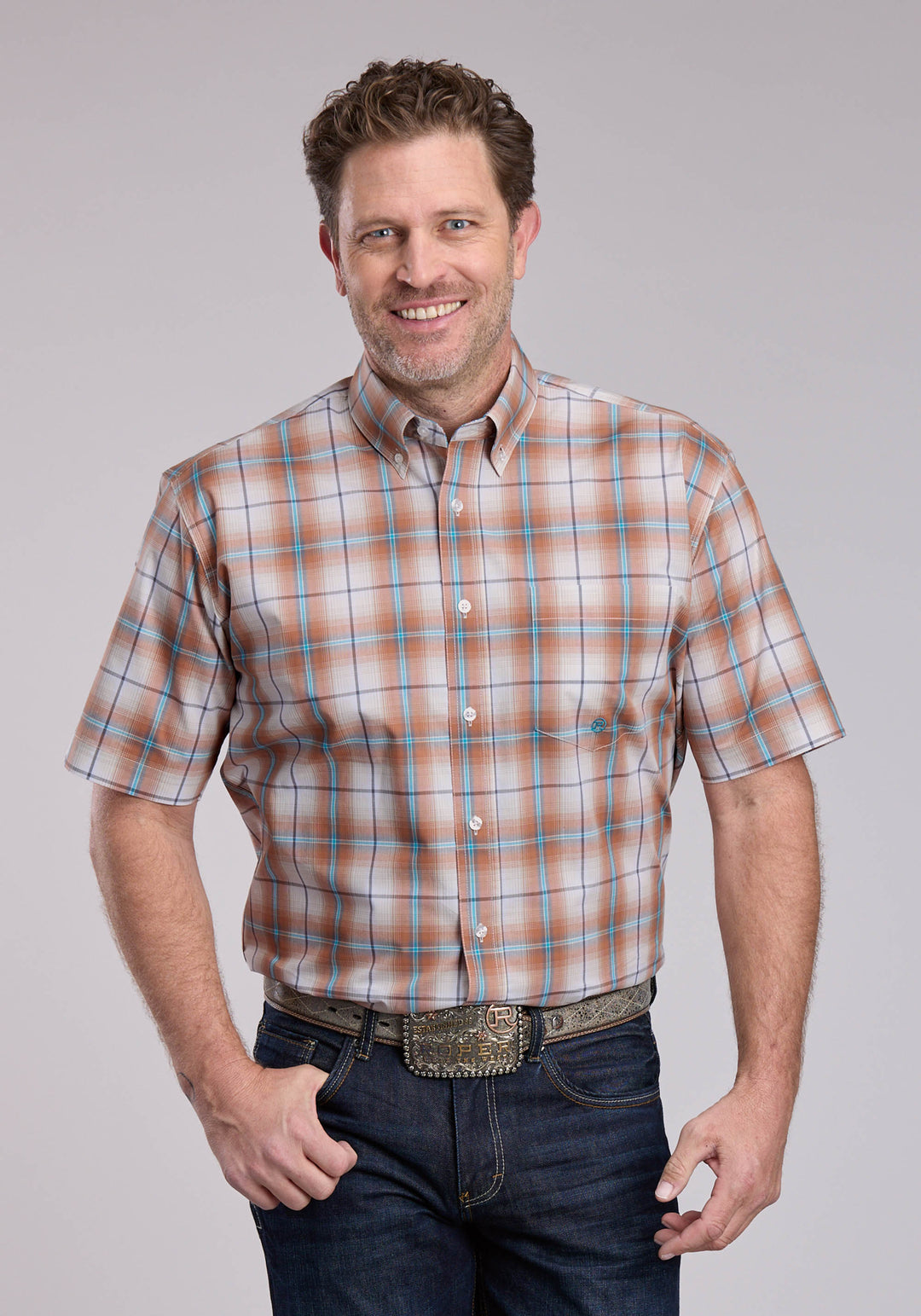 MENS ROPER SALTILLO PLAID SHORT SLEEVE BUTTON SHIRT