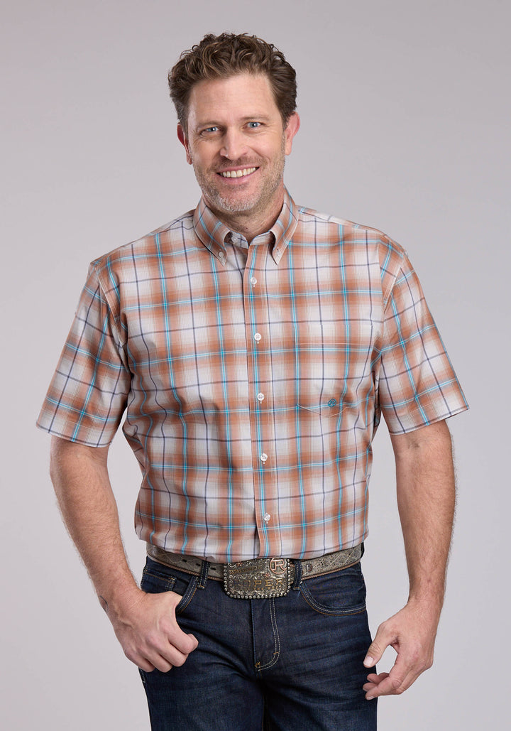 MENS ROPER SALTILLO PLAID SHORT SLEEVE BUTTON SHIRT